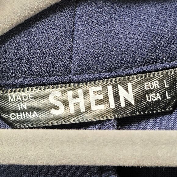 2 Piece Outfit Set Blue Drop Shoulder Open Front Coat & Pants Women's Size L - Picture 4 of 13